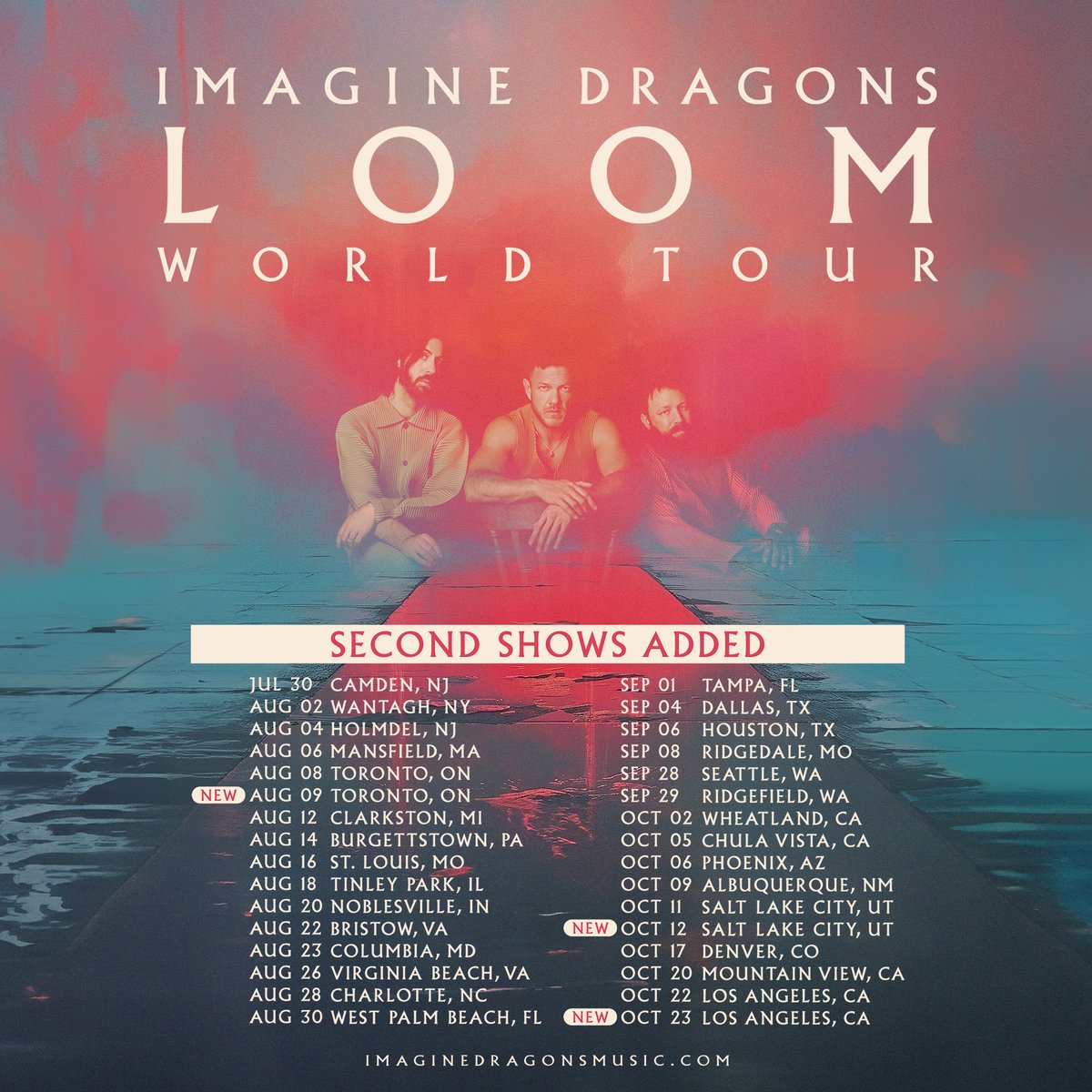 JUST ANNOUNCED: Due to incredible demand, @Imaginedragons have added shows to LOOM WORLD TOUR. Presales start tomorrow at 10am local. Tickets on sale this Friday at 10 am local: livemu.sc/3d5K6TX