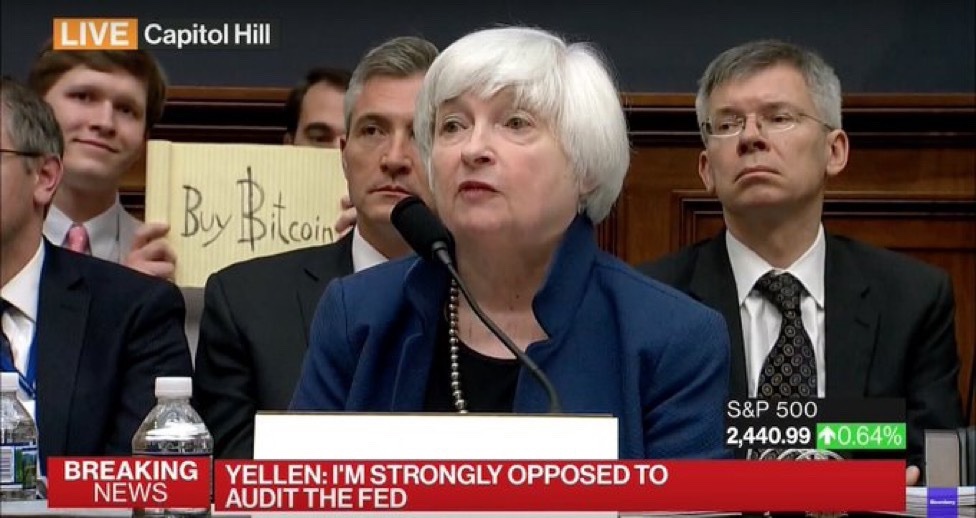 JUST IN: The 'Buy #Bitcoin' sign photobombing Janet Yellen was just auctioned off for 16 #BTC worth $1,027,482 🤯