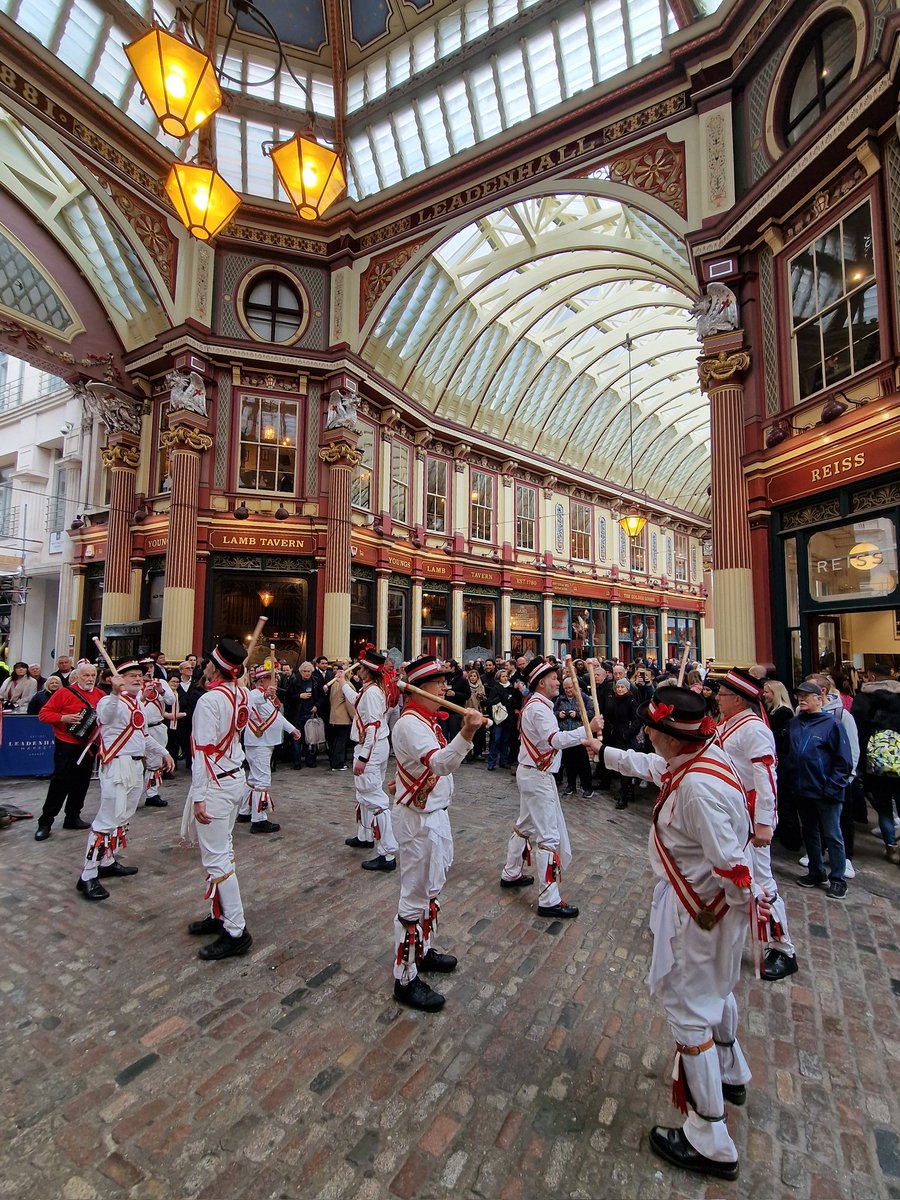 Ewell St Mary’s Morris Men dancing in the city on St George’s Day.