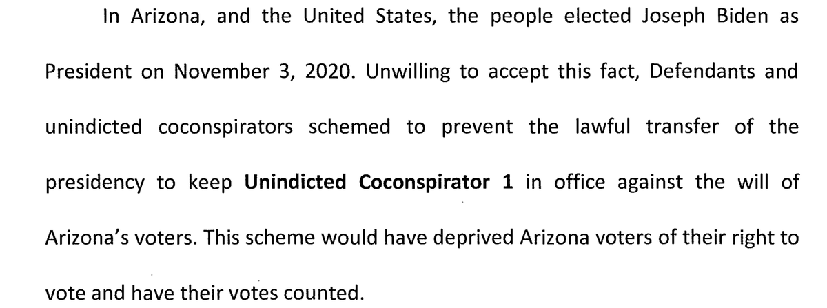 Former President Trump is an unindicted coconspirator (#1) in the new Arizona indictment of the fake electors plus others.