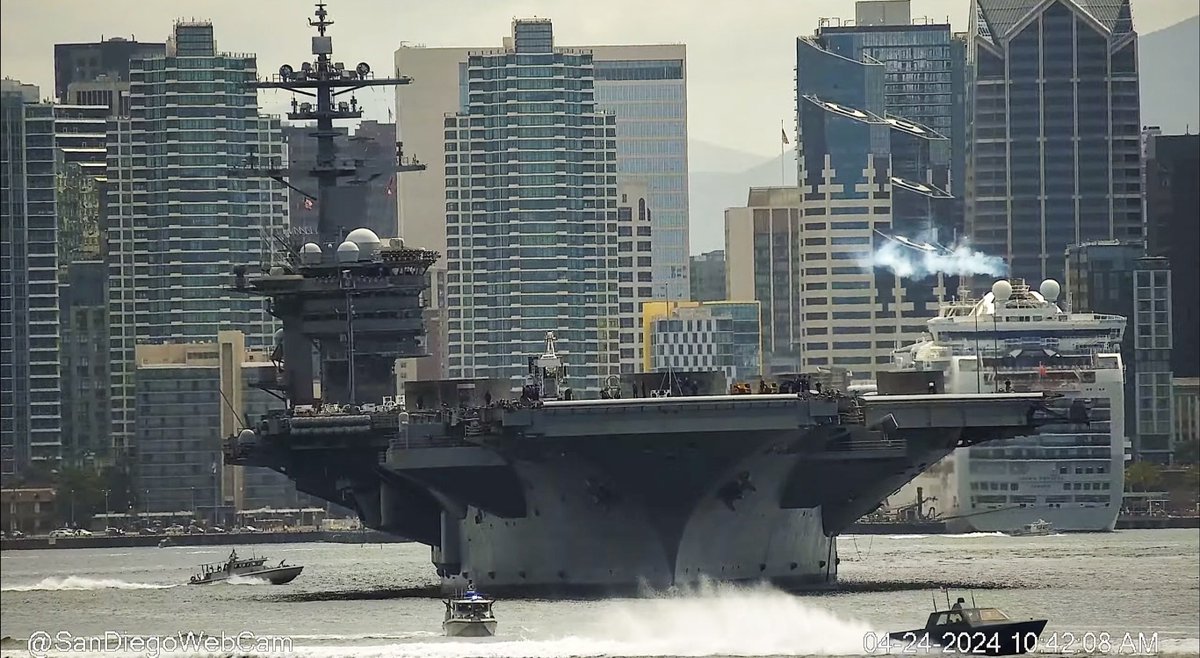 USS Abraham Lincoln (CVN 72) Nimitz-class aircraft carrier leaving San Diego - April 24, 2024 #ussabrahamlincoln #cvn72

SRC: webcam