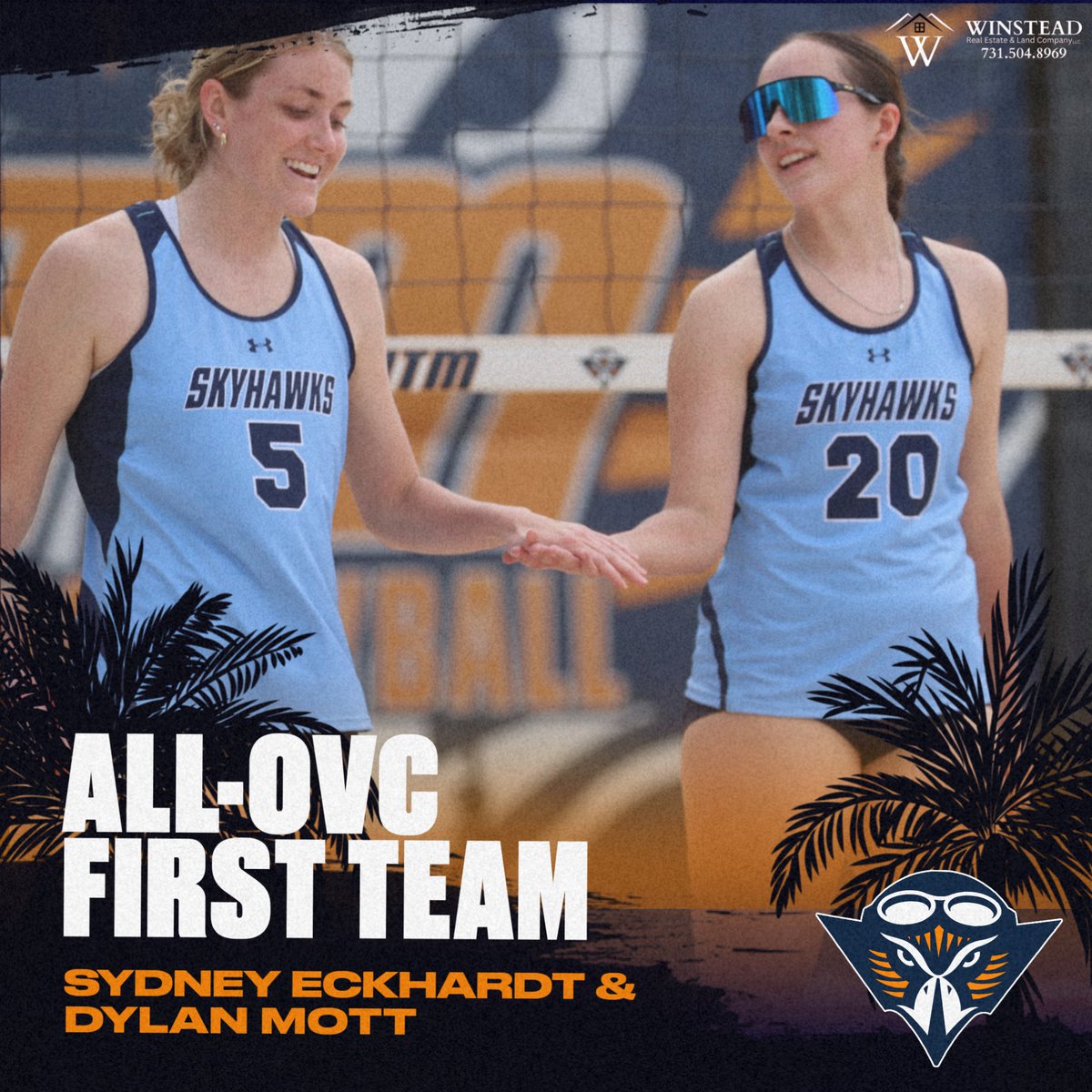 Congratulations to Skyhawk No. 2 pair Sydney Eckhardt and Dylan Mott, who were named to the All-Ohio Valley Conference first team this evening!

🏐 18-7 overall record
🏐 8-0 OVC record

#MartinMade | #OVCit