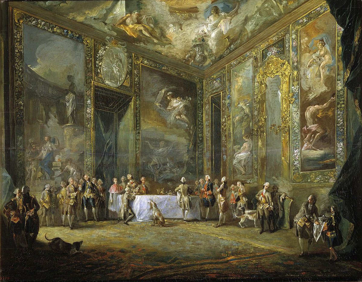 Charles III Dining before the Court painted in 1775 by Luis Paret y Alcázar.