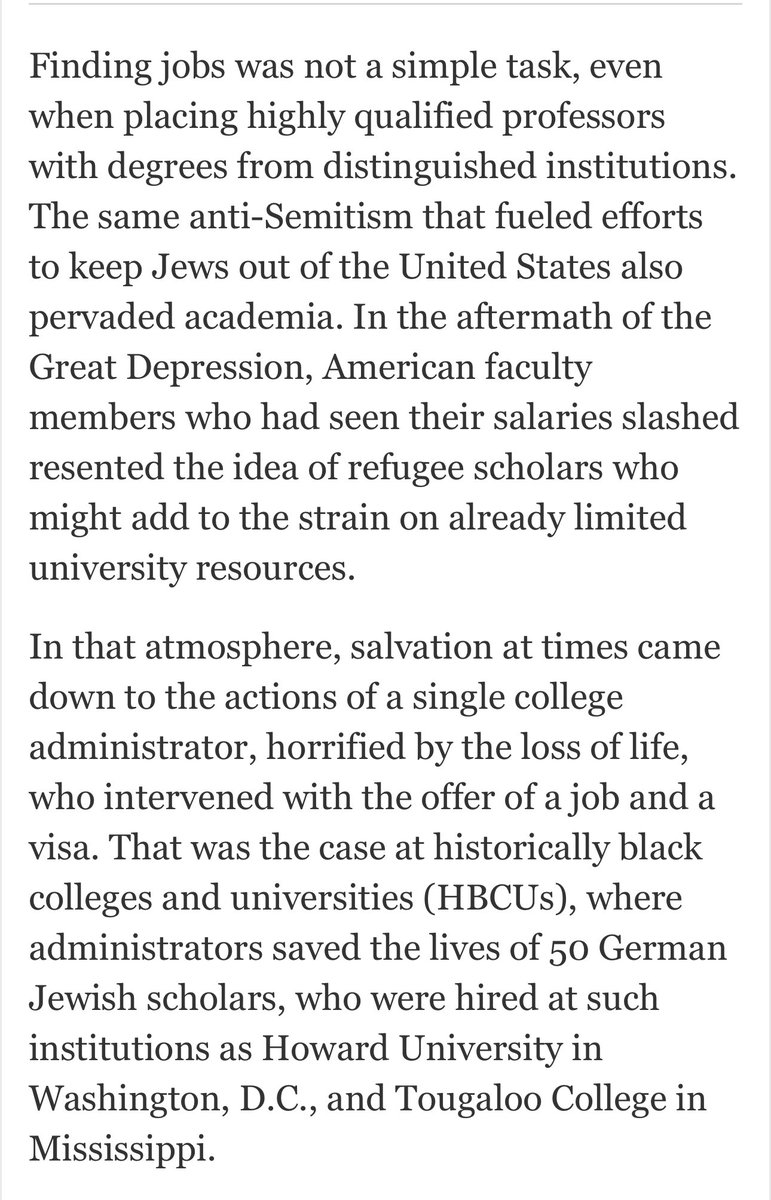 Yep. And when Jewish academics were fleeing Nazi Germany in the 1930s, those same elite institutions refused to hire them, but HBCUs did. wapo.st/3Wf39Qd