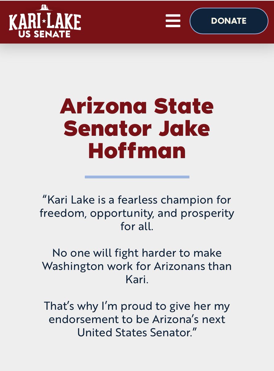 Kari Lake is endorsed by Jacob Hoffman, who has just been indicted as part of the fake elector scheme.