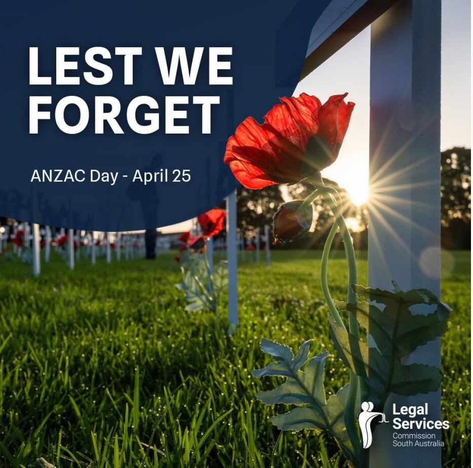 🌺 Remembering our heroes on ANZAC Day 🌺 
As we commemorate ANZAC Day, it's important to note the significance of this day and the traditions that accompany it.
Our Offices and the free Legal Helpline are closed on the public holiday, reopening Friday at 9:00am.