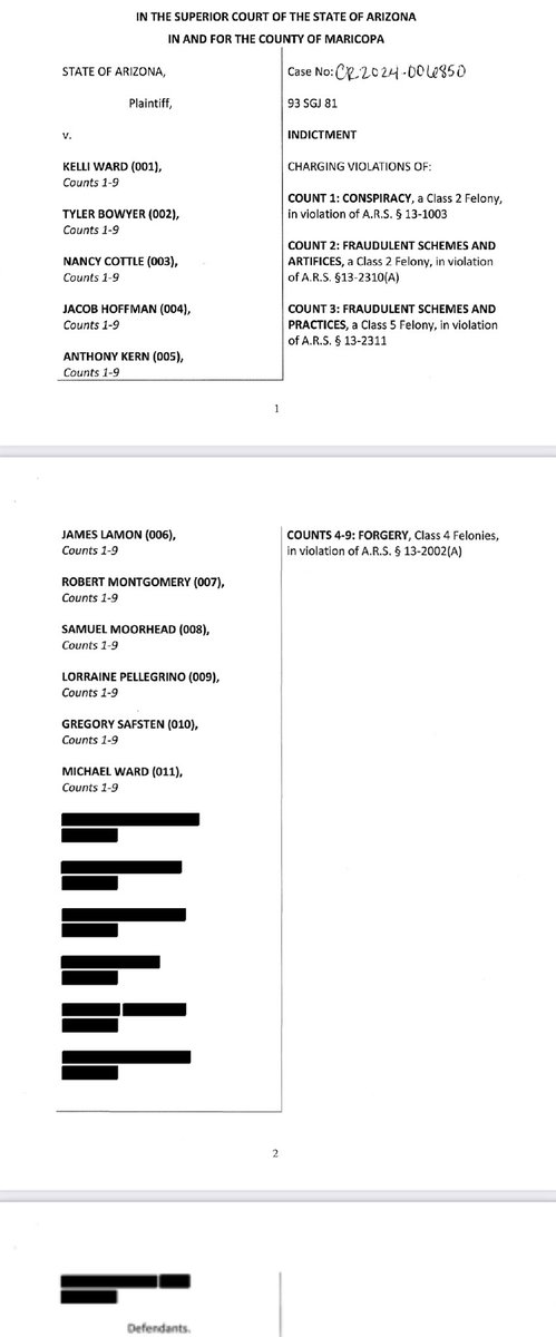 BREAKING: Arizona has indicted 11 fake electors and 7 others for their role in trying to overturn the 2020 election. It appears RUDY GIULIANI, MARK MEADOWS, and BORIS EPSHTEYN may be under indictment here, among others.