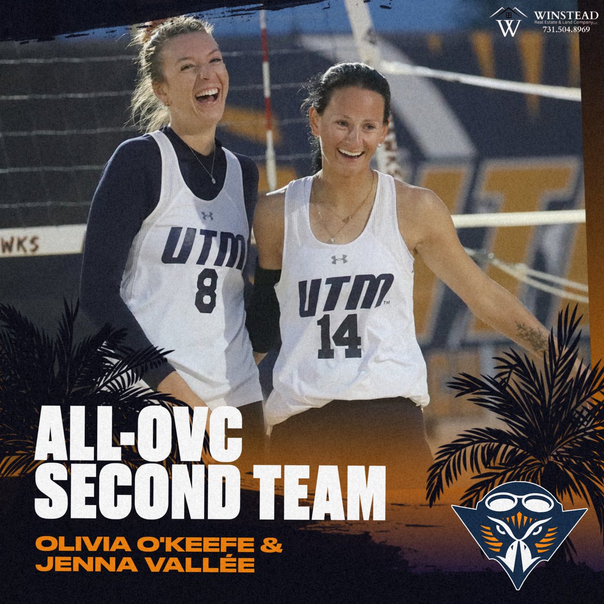 Congratulations to Skyhawk No. 1 pair Olivia O'Keefe and Jenna Vallée, who were named to the All-Ohio Valley Conference second team this evening!  

🏐 11-15 overall record
🏐 6-3 OVC record  

#MartinMade | #OVCit