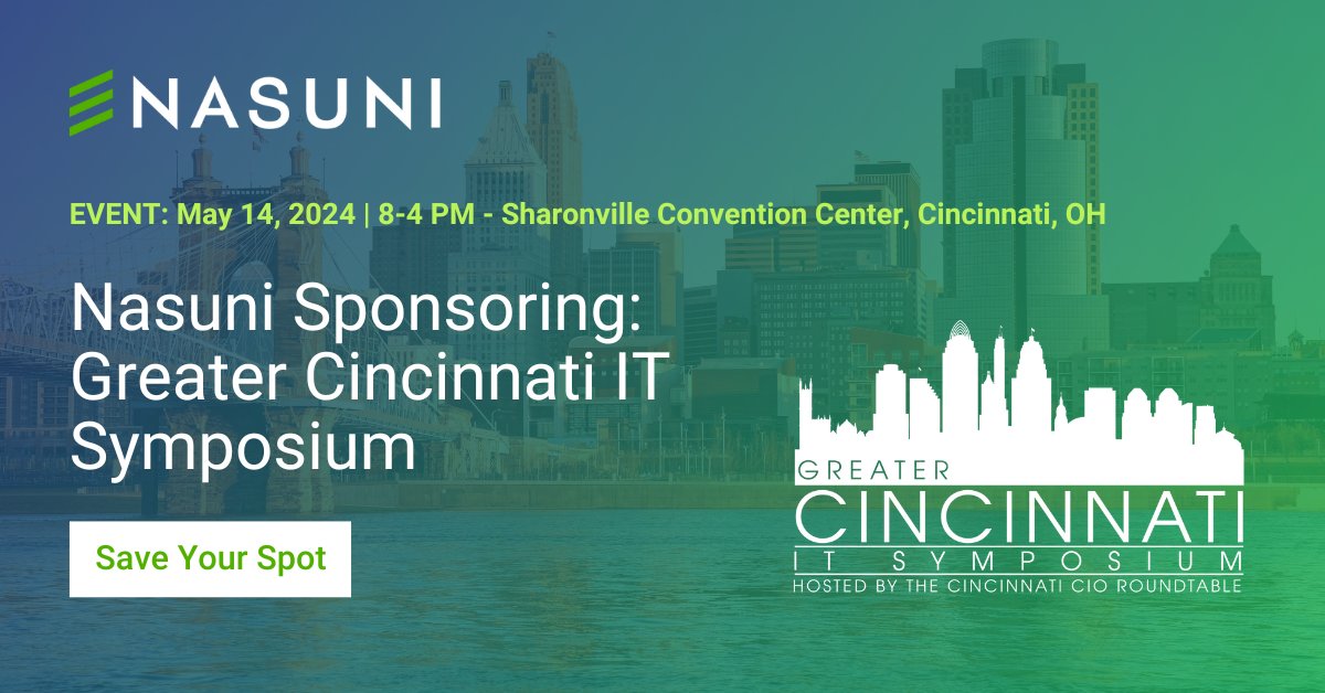 Meet us at @EFMEvents' Greater Cincinnati IT Symposium! Join @Nasuni, thought leaders, and industry experts in discovering cutting-edge technologies to explore the latest trends, strategies, and advancements in the digital landscape. bit.ly/49PlUwE #HybridCloud #Tech