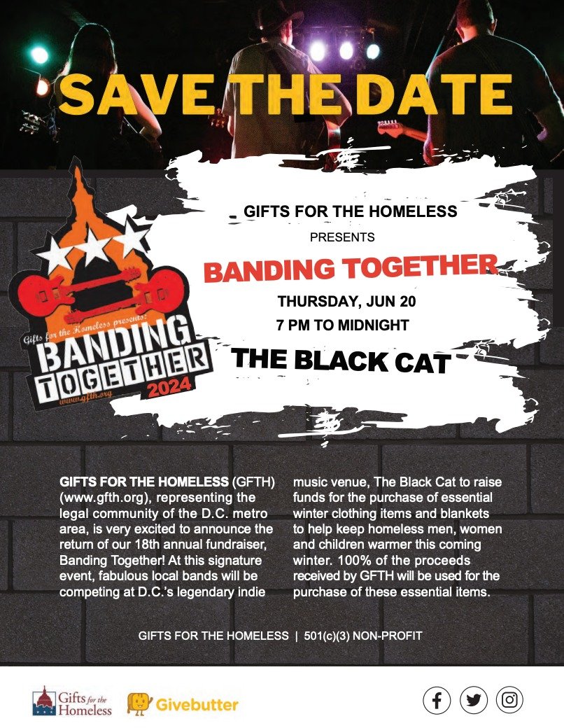 GWLaw91's tweet photo. Banding Together is coming up on June 20th.  If you are associated with a Law Firm in the DMV, ask me about sponsorship opportunities, and also how you can get involved later this fall with our annual Used Clothing Drive.  But at the very least, come and ROCK OUT with us! https://t.co/R4nlbk8xpl