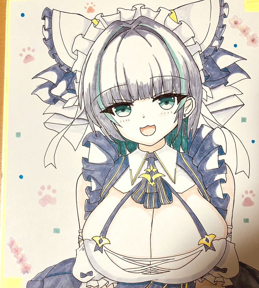 チェシャー(アズールレーン) 「コミ1色紙できた 」|なお🐇のイラスト