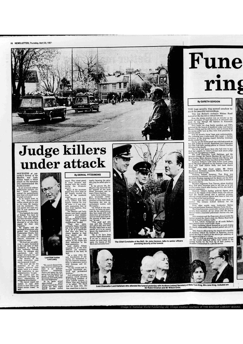 OnThisDayPIRA's tweet photo. #OnThisDay in 1987 the IRA murdered Maurice Gibson, 73 & wife Cecily Gibson, 67, married parents, by car bomb on road, 400 yds inside Killeen border, as the senior judge & his wife drove home to Drumbo, from DΓΊn Laoghaire ferry after holidays in Devon
https://t.co/k7ivnoGcNu #OTD https://t.co/CZ24T8vzUq