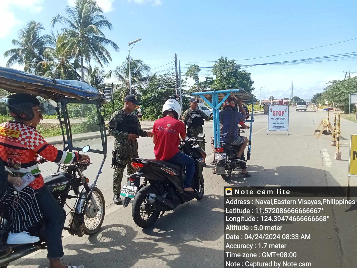 Under the supervision of PMAJ CHAMBERLINE B LUDEVISE, OIC, personnel of this station conducted Checkpoint in relation to SUMVAC 2024. Said activity was conducted in the area of responsibility, Naval, Biliran.
#BagongPilipinas
#ToServeAndProtect
#NavalMunicipalPoliceStation