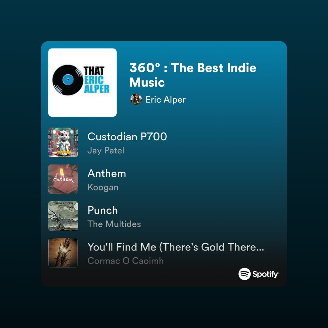 Thrilled to be included in 360°: The Best Indie Music playlist! Big thanks to @thatericalper 🙏🔥 Stream and follow this playlist: open.spotify.com/playlist/0hsLL… . . #indie #indiemusic #indieartist #IndieFavs #music #musicianlife #musiciansofinstagram #follow #stream #Spotify