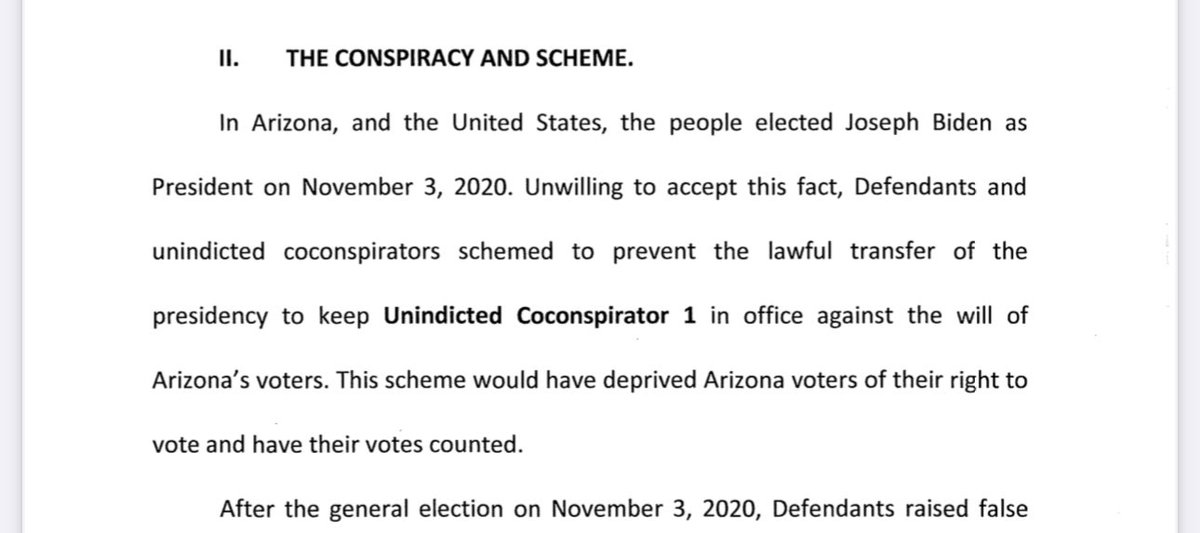 NEW: Arizona state prosecutors charge Trump aides and allies over efforts to overturn 2020 election TRUMP is unindicted co-conspirator 1 Indictment: mcusercontent.com/cc1fad182b6d6f…