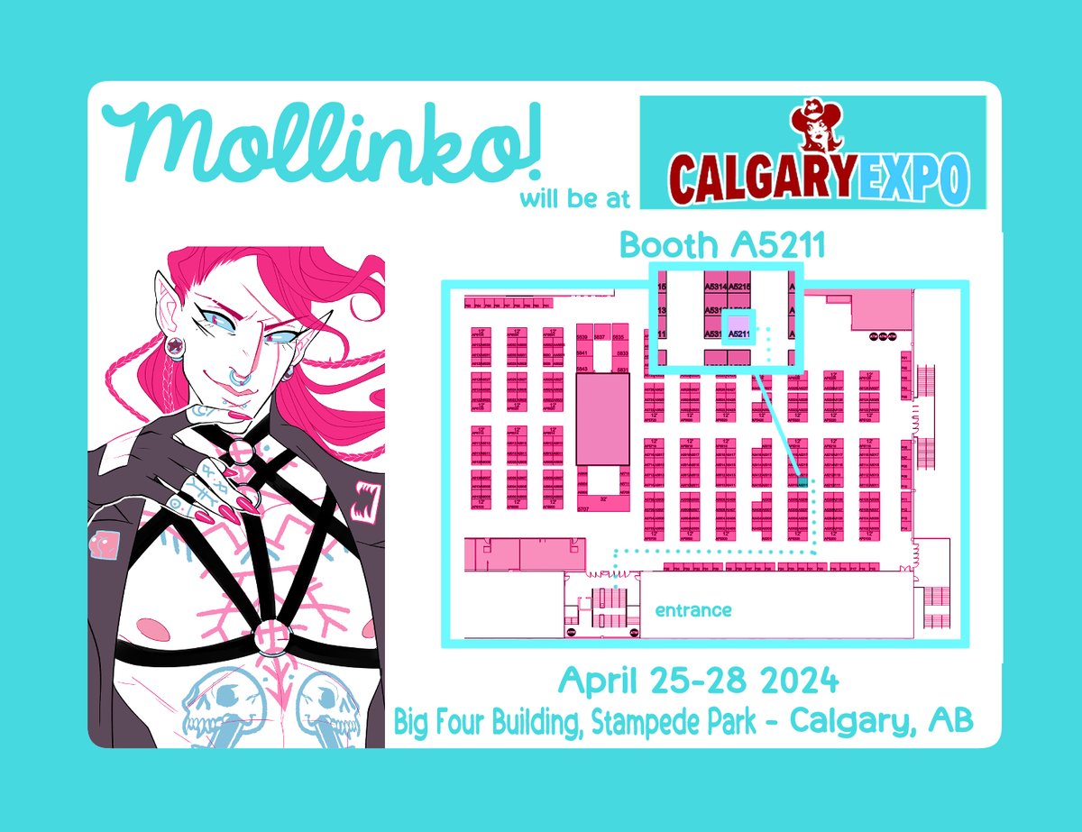 Yee Hy'all - here's where to find my booth at Calgary Expo this weekend! We're in the Big Four building at table A5211! 🩵 I won't be there this year, but my gf Lexxi will be! Please shower her with love and affection and patience!