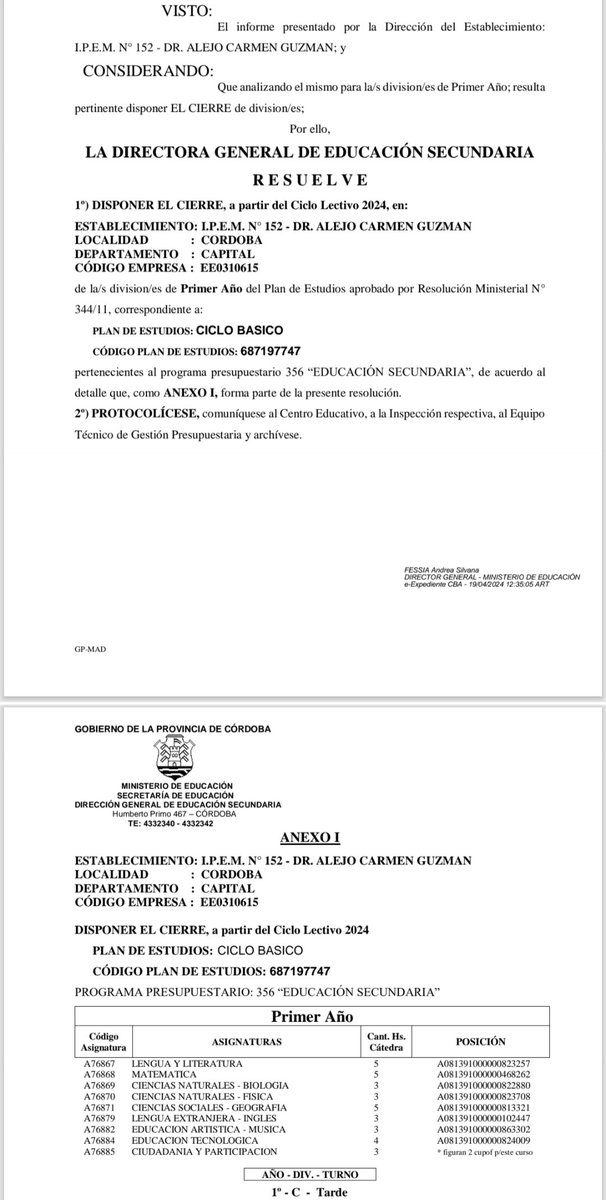 @andyferreyra Acá las resoluciones de los cierres de 3 cursos ipem 152, también ipem 6, ipem 3. Etc