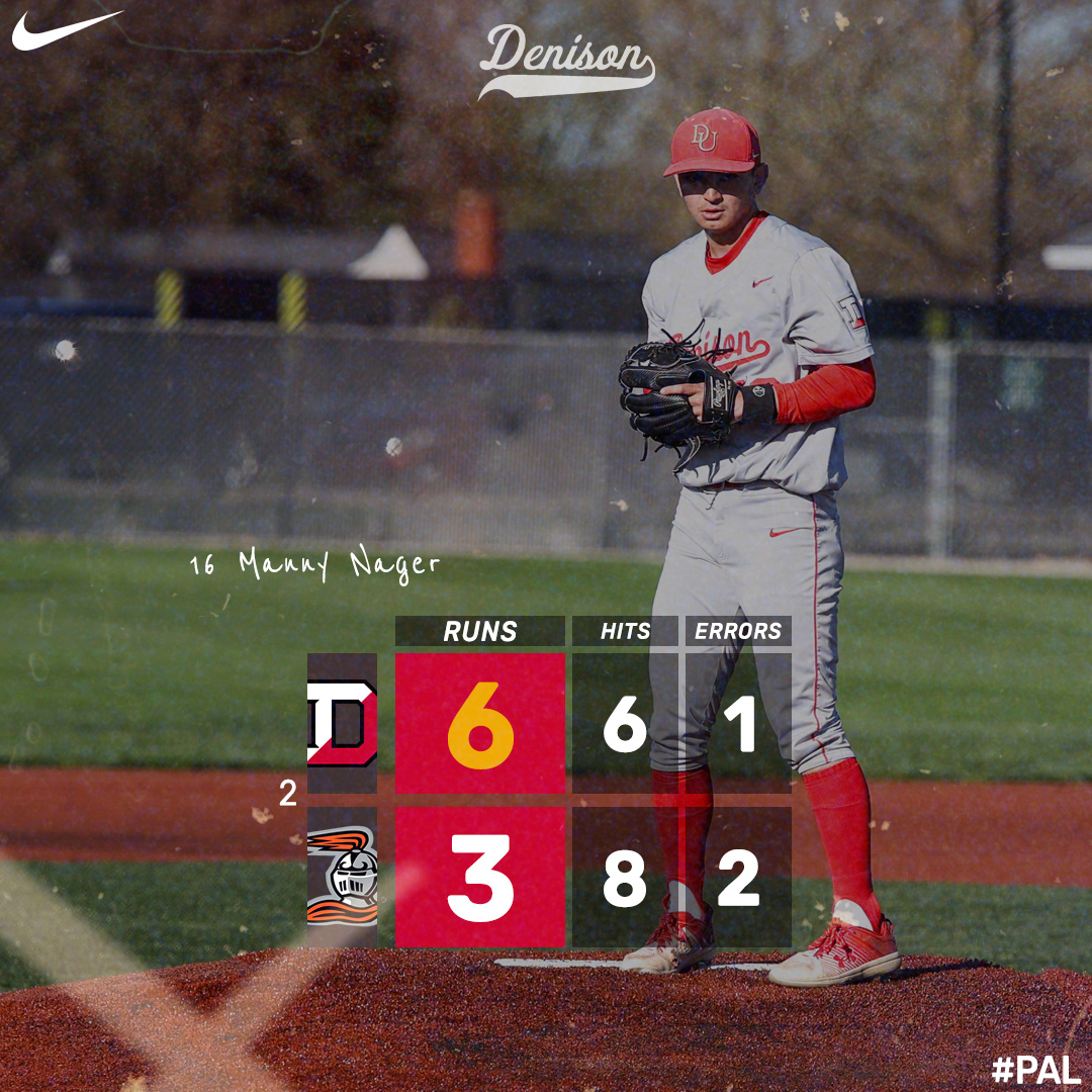 Final | #2 Denison 6 Heidelberg 3 Manny Nager ’25 gave us a strong start on the mound and the offense was able to push across 3 runs in the Top of the 9th to earn an important regional win!! #PAL