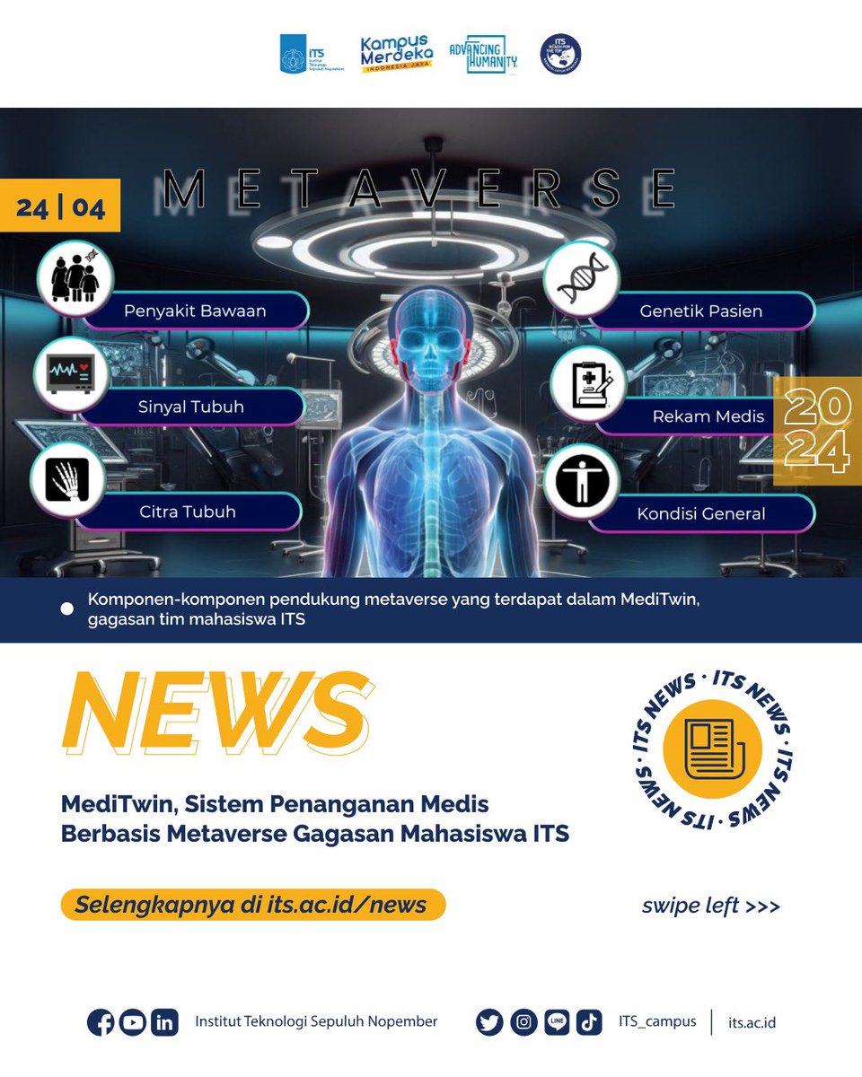 #ITSNews

MediTwin, Sistem Penanganan Medis Berbasis Metaverse Gagasan Mahasiswa ITS

Tim mahasiswa dari ITS menginovasikan sebuah sistem penanganan kesehatan personalized medicine berbasis metaverse bernama MediTwin.