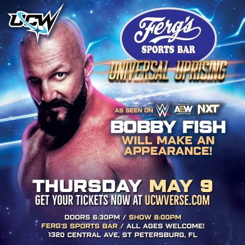 St.Petersburg, FL | May 9th Doors open 6:30pm | first bell 8:00pm @ucwverse presents “Universal Uprising” #TheProfessor will be present for this LIVE action-packed wrestling debut event at Fergs @FergsStPete across from Tropicana Field. Tickets 👇🏻 ticketweb.com/event/universa…
