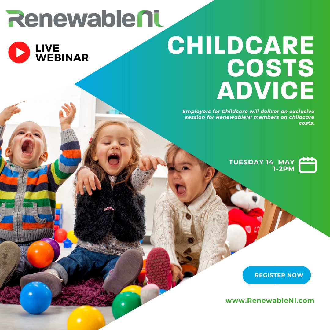 Join RenewableNI and Employers for Childcare for a lunchtime webinar with advice and information on costs of childcare in NI. renewableni.com/childcare-advi…