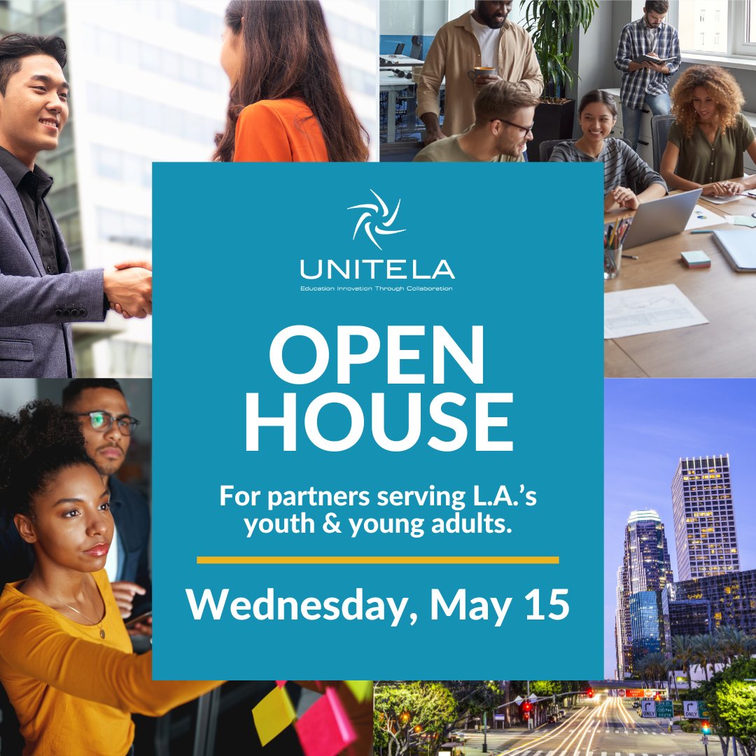 Hey L.A. youth advocates and partners! Get ready for an exciting opportunity to connect and collaborate at UNITE-LA’s Summer Partner Open House on May 15! Join us virtually to explore ways to empower L.A.’s youth and young adults & expand your impact: bit.ly/43EeMCc