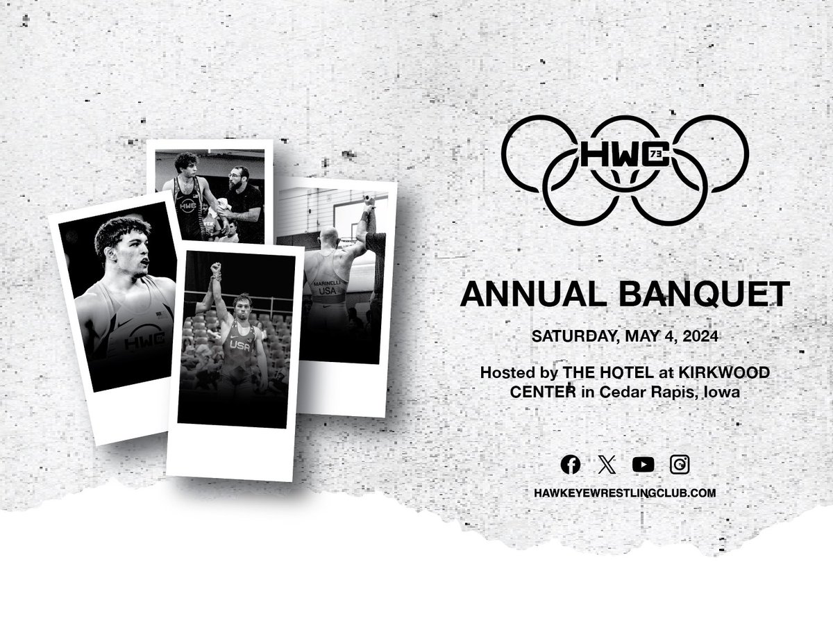 All are welcome! Please join us at our Annual Banquet! Your commitment to excellence is the reason we succeed. We can’t do it without you!

RESERVE YOUR SEAT: boom.hawkeyewrestlingclub.com/event/2024-hwc…

ONLINE AUCTION: live.classy.org/auction/2024-a…