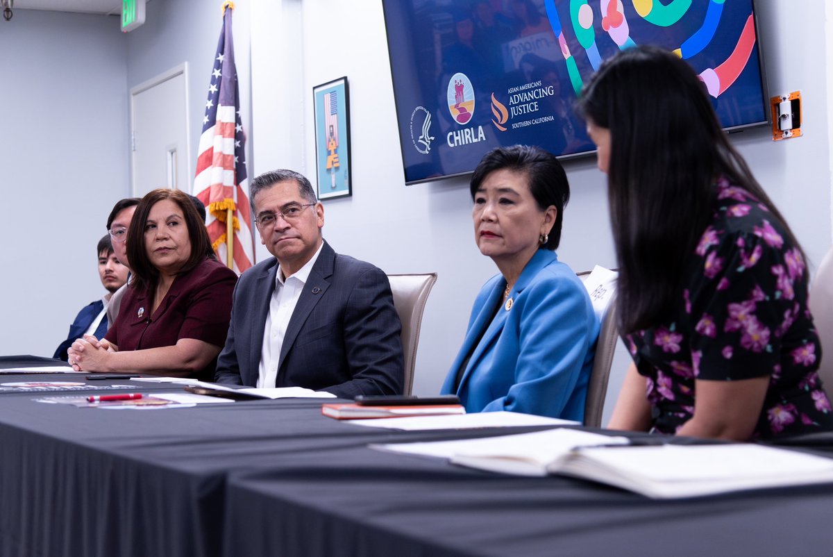 Today, @SecBecerra visited CHIRLA to discuss immigrant healthcare and the work being done to bridge the gap for essential care in our communities! #NationalMinorityHealthMonth