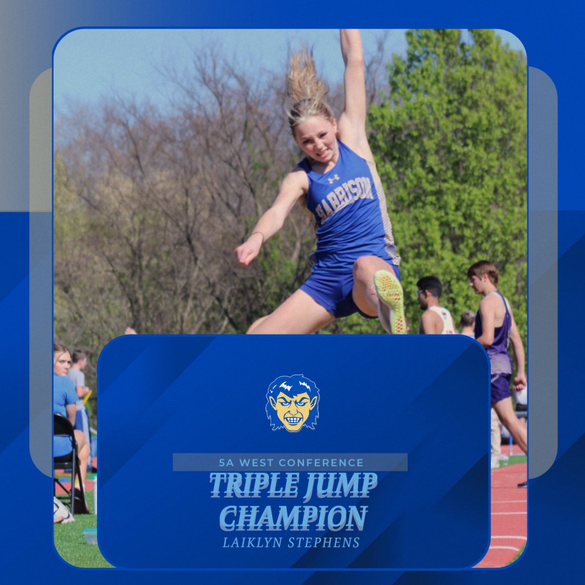 harrisongoblins's tweet photo. Laiklyn Stephens from Harrison High School soared to victory in the 5A West Conference Triple Jump with a leap of 36-2.50, qualifying her for the 5A State Track Meet at Russellville High School on May 2nd.  #GoGobs https://t.co/0Hzt5NPSqL