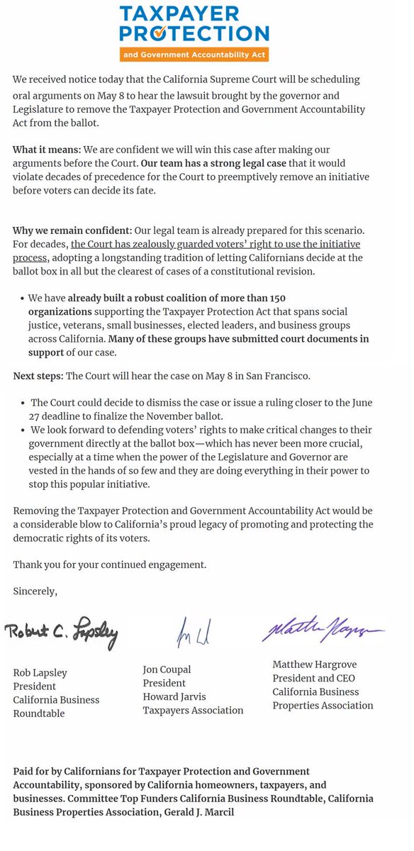 nettermike's tweet photo. Refresher the people of California under direct democracy gathered enough signatures to put this on the ballot
Gavin Newsom and members of the Democratic Assembly SUED to keep it off the ballot so the voters would not have the chance to decide if the want their taxes raised STAY TUNED
We will be back after this court break