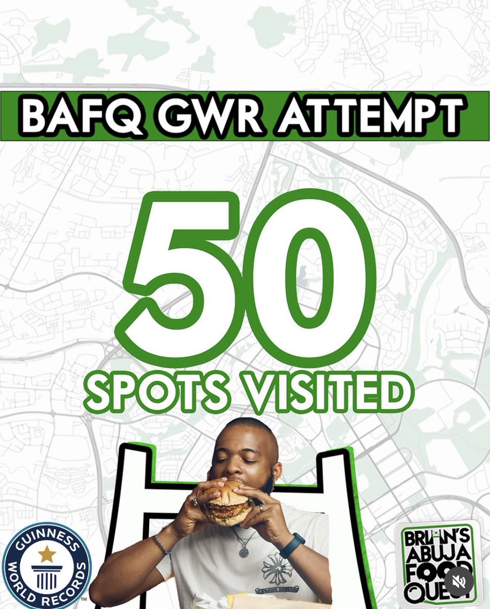 Brian has visited 50 fast food restaurants so far 👏👏 70 more to go. 

He aims to visit a total of 120 fast food restaurants in 24 hours 

#OloriSuperGal #BAFQ #briansabujafoodquest #joinbrianonhisquest #GWR