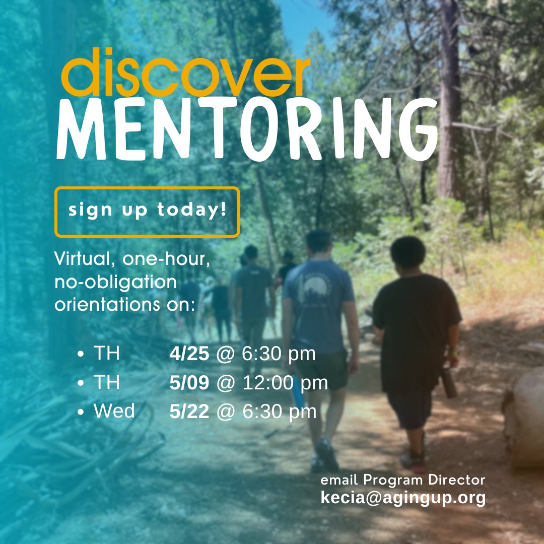 🌟 Ready to make a meaningful impact? Join us for a 1-hour, no-obligation orientation this Thursday! Discover more at agingup.org/discover-mento…. 🌈 #Mentorship #MakeADifference