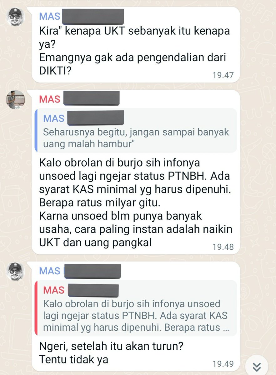 laang___'s tweet photo. #TurunkanUKTUnsoed

Beberapa bulan yang lalu Unsoed pernah ngadain semacam study banding sama IPB, di dalam pertemuan itu diceritakan bagaimana IPB bisa menjadi PTNBH dan disebutkan juga kalo sumber dana IPB yang berasal dari mahasiswa itu hanya kisaran 20%, 80% dari usaha, dll https://t.co/ETZfsGXAaJ