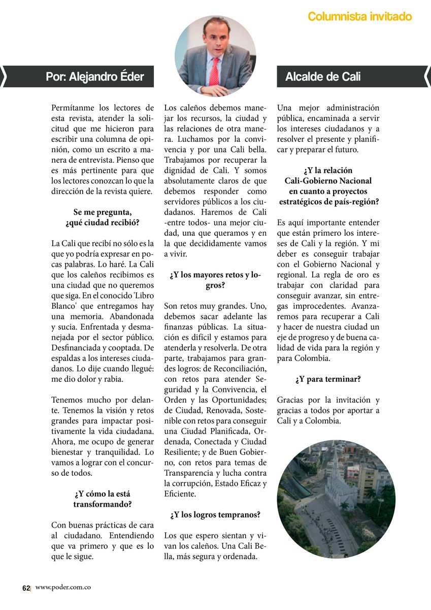#PoderEnLasRegiones

🔍 Uno de nuestros columnistas invitados para la edición de abril es el alcalde de Cali, @alejoeder. 

🤔 ¿Cómo va la ciudad a 100 días de su mandato? ¿Cuáles son los objetivos clave de la 'Surcursal del Cielo'?

📎Los detalles de la @AlcaldiaDeCali