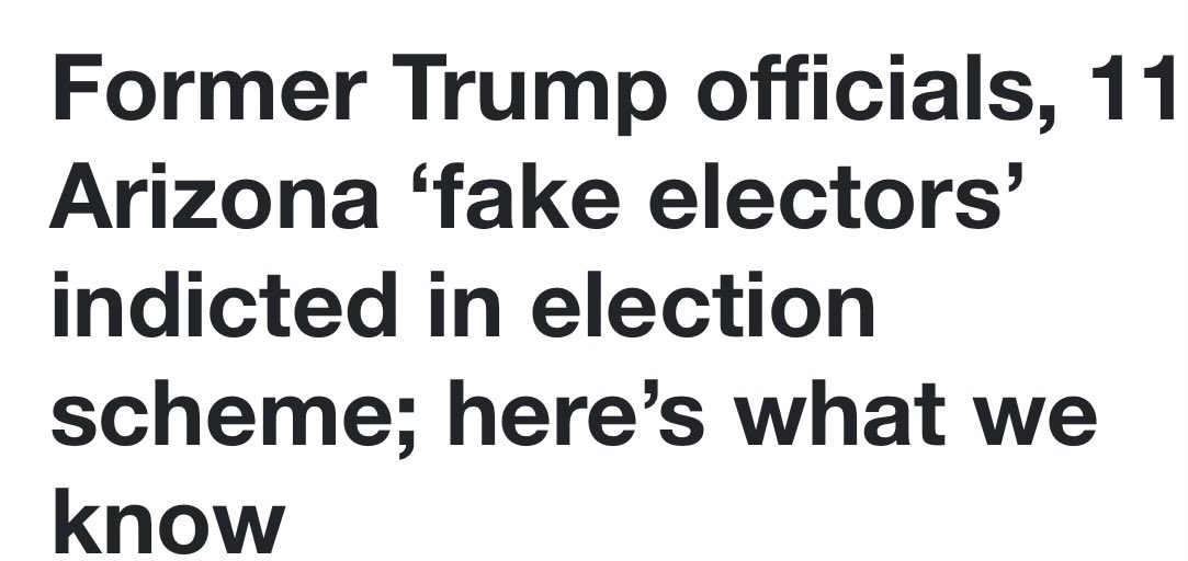 AbeWarRoom's tweet image. .@Krismayes has indicted 11 alternate Trump electors on FELONY charges.

She wants to put the former head of @AZGOP, two CURRENT Republican Representatives, a former #AZSen candidate, &amp;amp; a group of grassroots patriots in PRISON for contesting a rotten election.

Banana Republic.