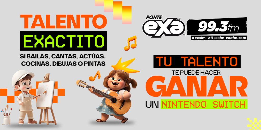 ExaAcapulco's tweet photo. 📷📷Muestra tu talento bailando, pintando, actuando, cantando, cocinando, o el talento que tengas y participa, solo dile a tus papis que te graben y nos envías tu video , así de fácil podrías GANAR
#EnTodasPartes #PonteExa 99.3 📷📷 https://t.co/5DxZkonzfO