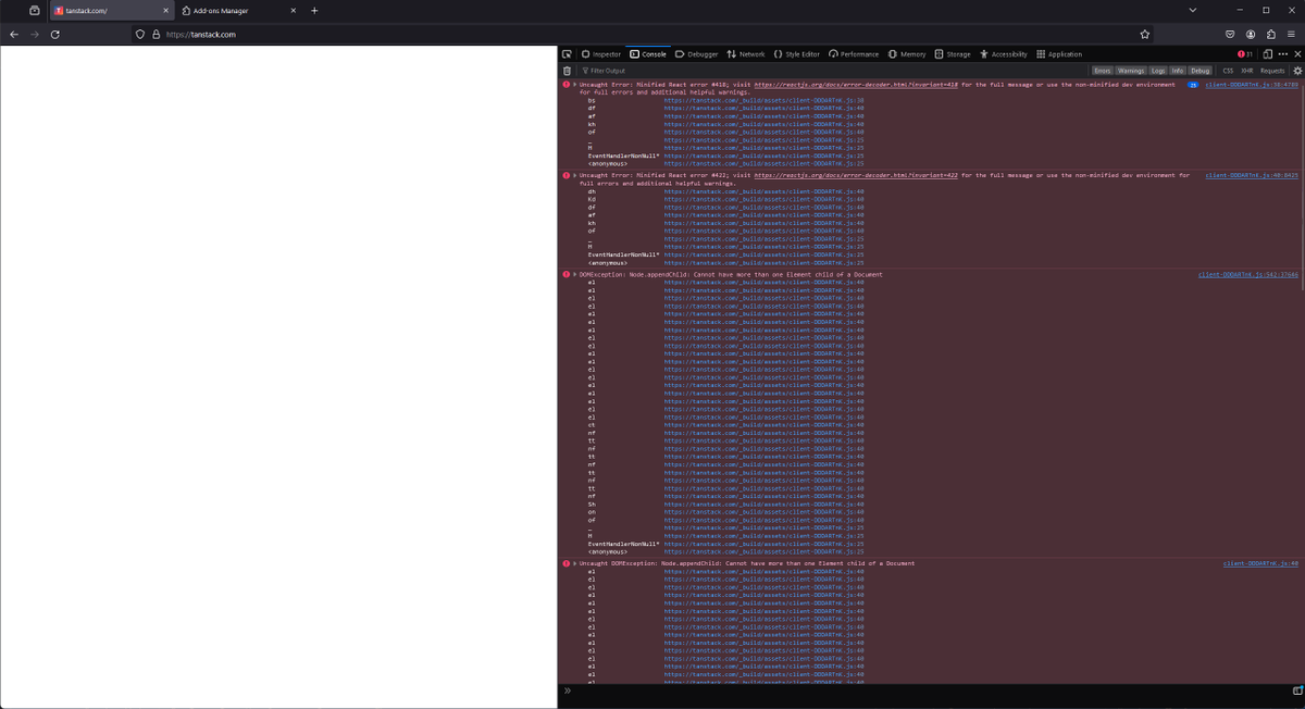 luchillo17's tweet photo. @tannerlinsley @tan_stack No, sorry, I just got an update in Firefox, I hoped it was the fix but no (I mostly use Chrome so no extensions). https://t.co/ZCN52R9SCW