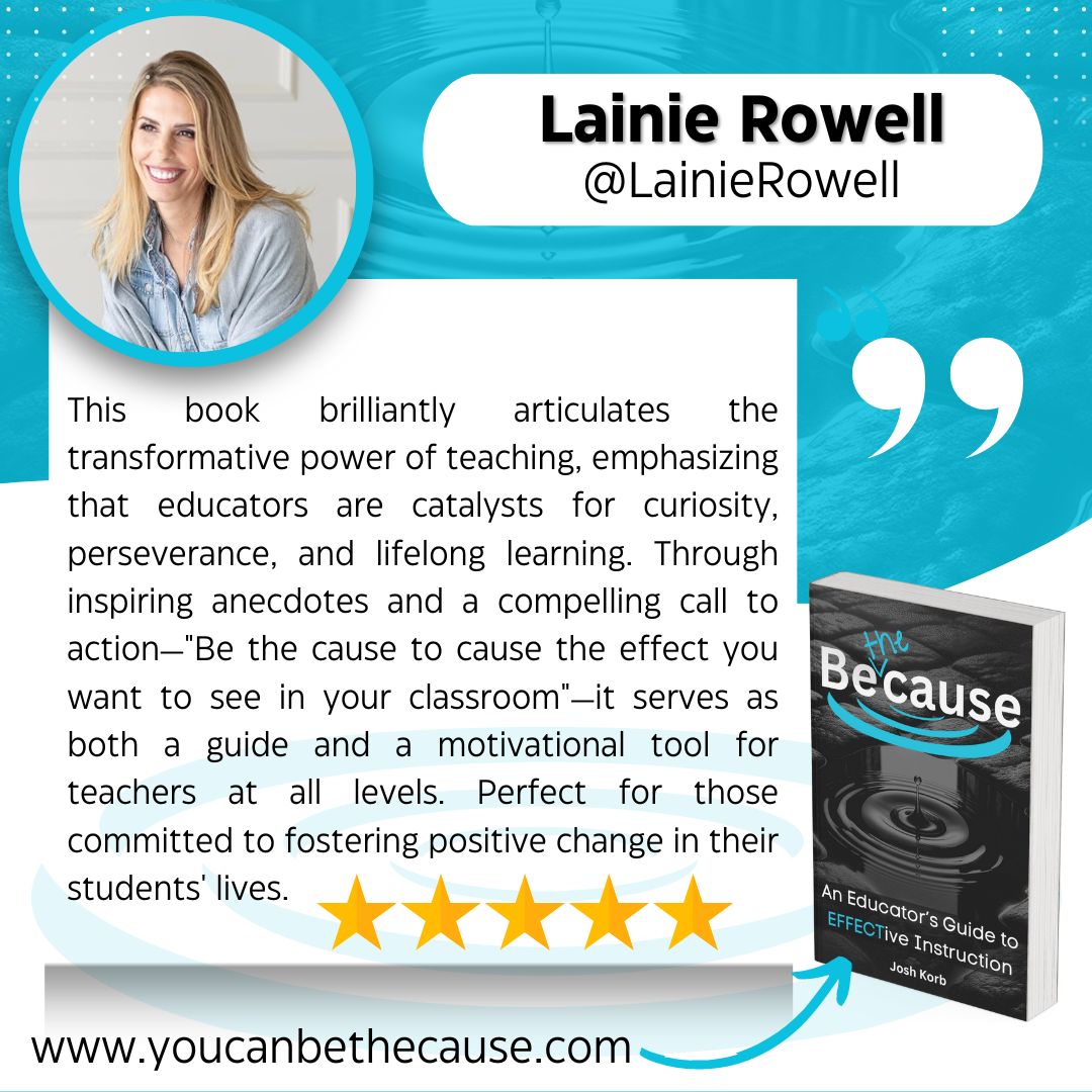 ⭐️⭐️⭐️⭐️⭐️ So incredibly thankful for this review from @LainieRowell >>> 'This book brilliantly articulates the transformative power of teaching, emphasizing that educators are catalysts for curiosity.' Get yours on Amazon or at buff.ly/3VzuwEa! #bethecause