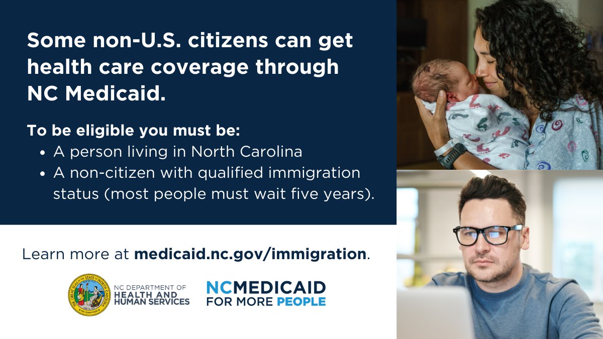 Important info for our immigrant community! Share this link with info on eligibility and qualified immigration status and how to apply for health care coverage: medicaid.nc.gov/immigration.