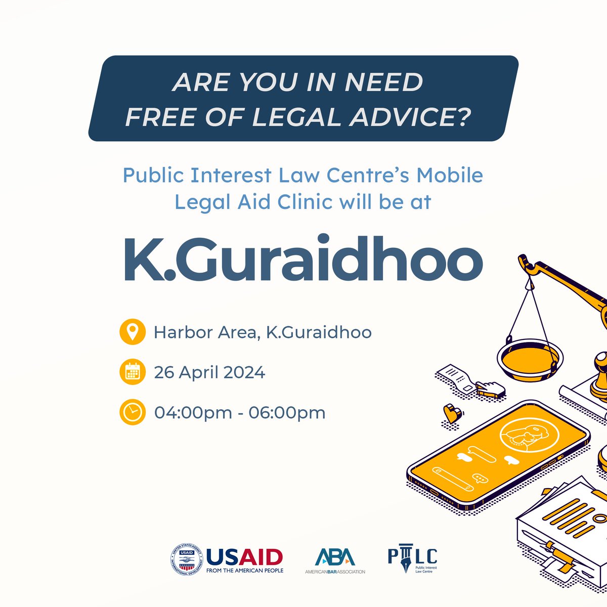pilcmv's tweet photo. Seeking free legal assistance? Join us at our Mobile Legal Aid Clinic in K. Guraidhoo on April 26th, 2024, to get legal advice free of cost. #FreeLegalAssistance #PILC #FreeMobileLegalAidClinic https://t.co/6uLXgYR97b
