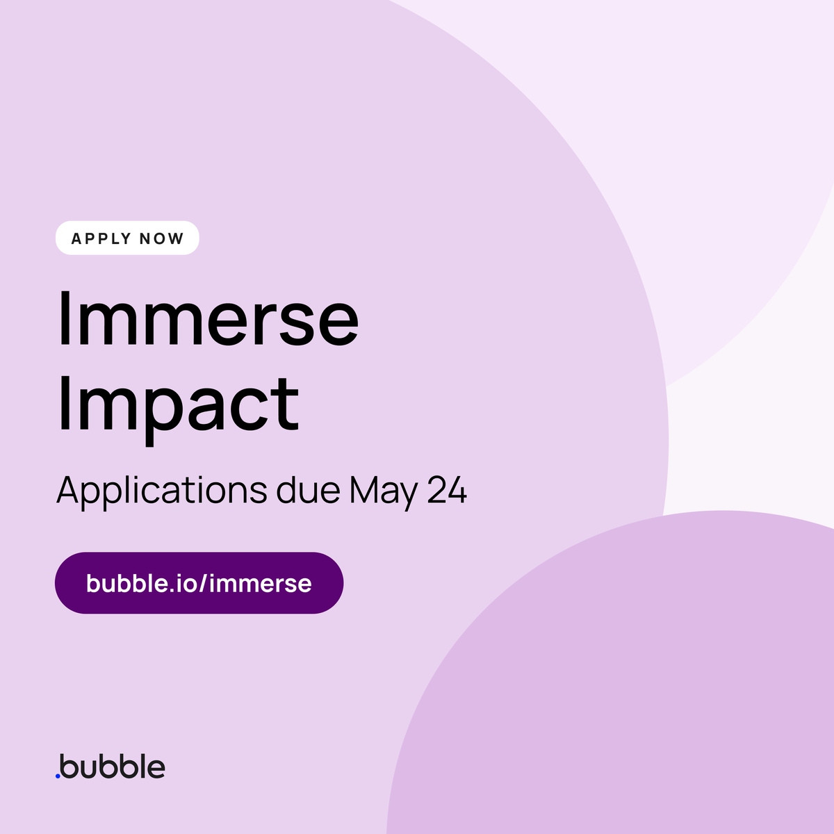 Applications for #ImmerseImpact are officially OPEN! Apply now to our 7th cohort of #ImmerseatBubble, our pre-accelerator program focusing on budding social impact startups. Application and details 👇 bubble.io/immerse/?utm_s…