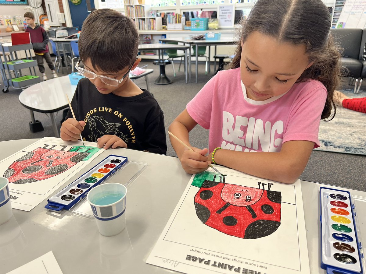 Working on part two of our art project for the Spring Arts Festival on May 2nd. #art #watercolor #ladybugs #chaseinnovators