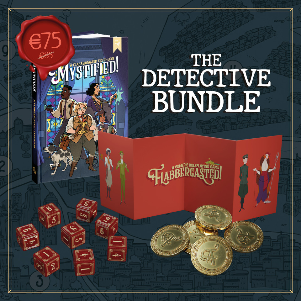 2 days left in our campaign! 🎲🫢 Don't miss out on our all-in pledge at a special crowdfunding price! 🎁 It includes our expansion #Mystified, a GM screen, dice, lucky coins and a bookplate! 🎉 #Flabbergasted sold separately in our campaign too 🎀 backerkit.com/c/projects/the…