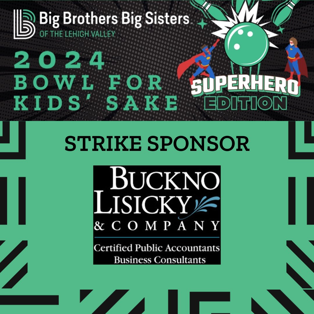 Help us send a BIG THANK YOU to Buckno Lisicky & Company, our Strike Sponsor at this year's Bowl for Kids' Sake! Don't miss out on the biggest superhero party of the year - secure.qgiv.com/event/bowl4kid… #WinningWednesday #nationalsuperheroday