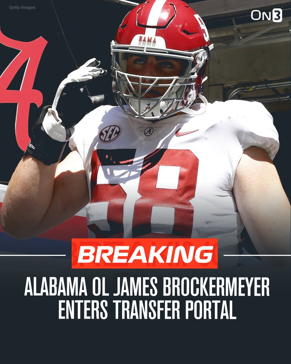 BREAKING: Alabama OL James Brockermeyer has entered the NCAA Transfer Portal, per @PeteNakos_ Brockermeyer is a former 4-star recruit from the 2021 class. He entered with a Do Not Contact tag. on3.com/transfer-porta…