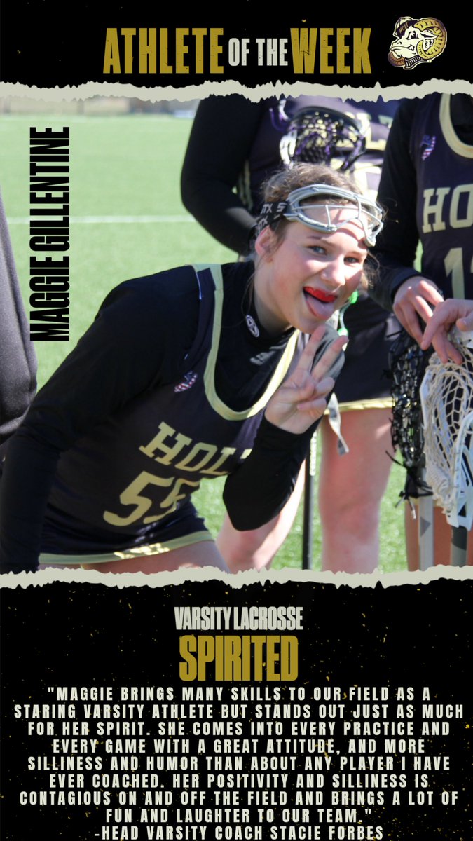 MAGGIE GILLENTINE IS THE VARSITY LACROSSE ATHLETE OF THE WEEK. CONGRATS MAGGIE!
