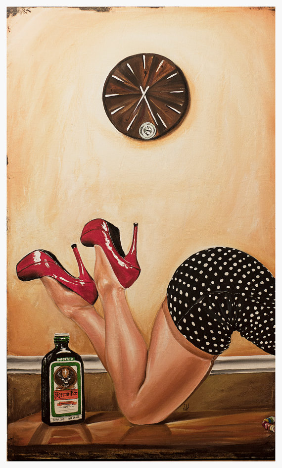 'Jager Time' Acrylics on Canvas 50'x30' 2011 Original Sold. #Jeremyworst #ArtOfTheDay #figurativepainting #modernartist #pinupartist
