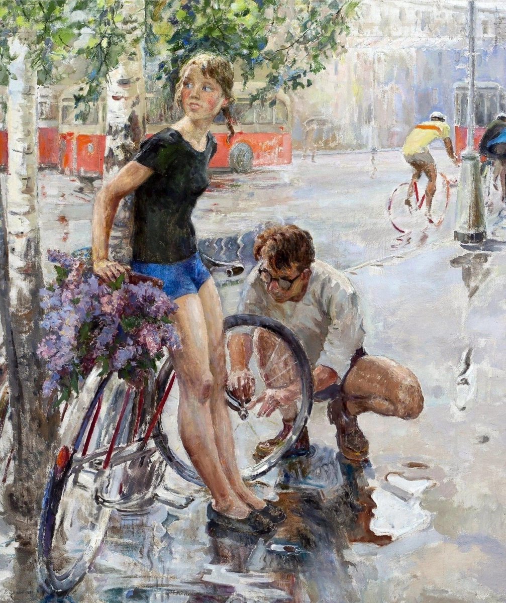 Painting by Viktor Alexandrovich Tsvetkov Bike ride. (1965)