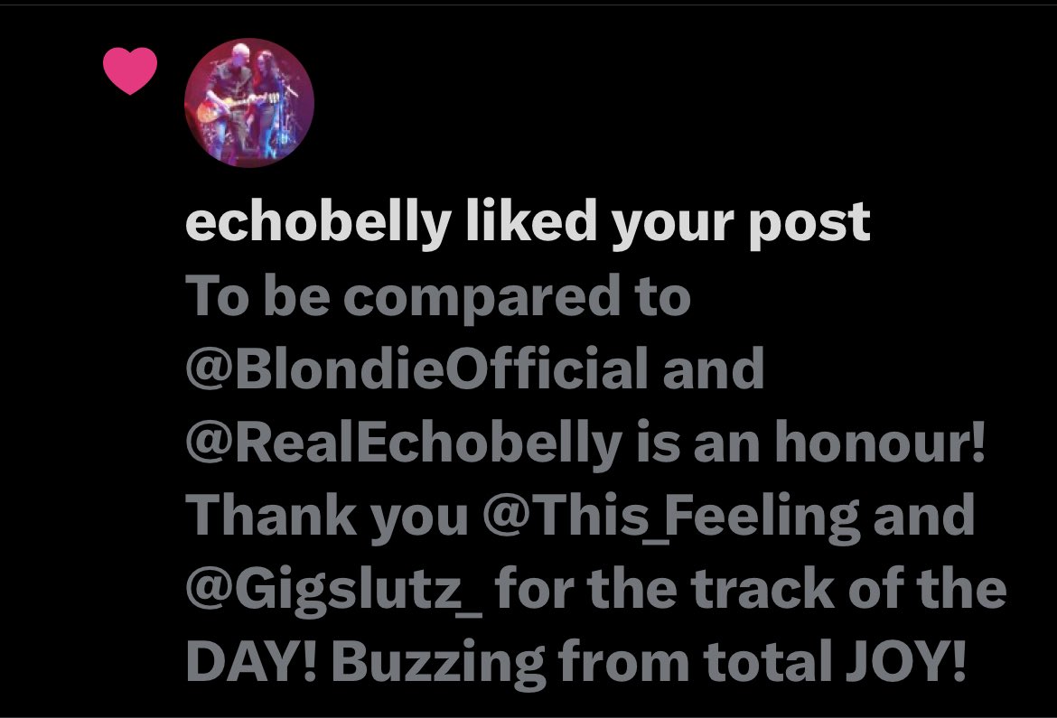 Highlight of our DAY! When one of your favourite Brit pop bands @RealEchobelly likes a post you made where @This_Feeling compares you to them 😁