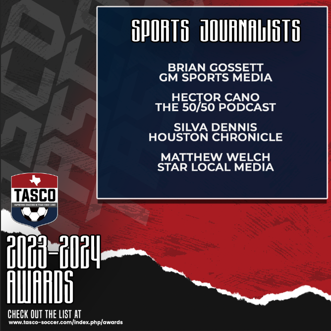 Special thanks and congratulations to our 2023-2024 Sportswriters of the Year! Thanks to our TASCO members for nominating and voting on them! And, thanks to each of them for what you do for Texas Soccer! #TASCO #TXHSSoc #TXHSSoccer @gosset41 @50_50Pod @houstonchronicle @mwelchslm